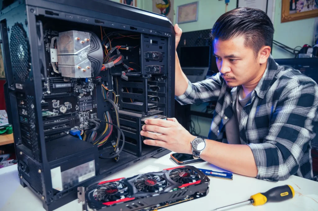 Hands-on desktop computer repair and diagnostics at Cornerstone Computers